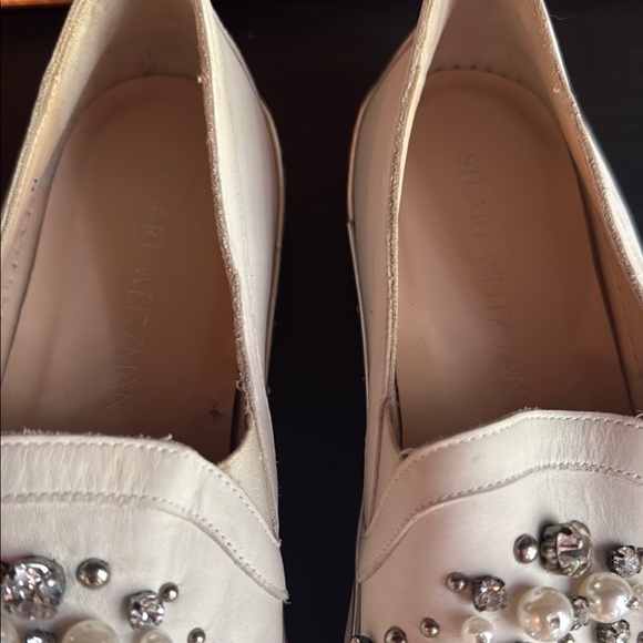 $498 Stuart Weitzman Cream White Crystal Pearl Sneakers Size 8.5 - Picture 2 of 11